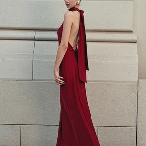 Commense Burgundy Medium 
Open Back Satin Halter Dress NWT$39